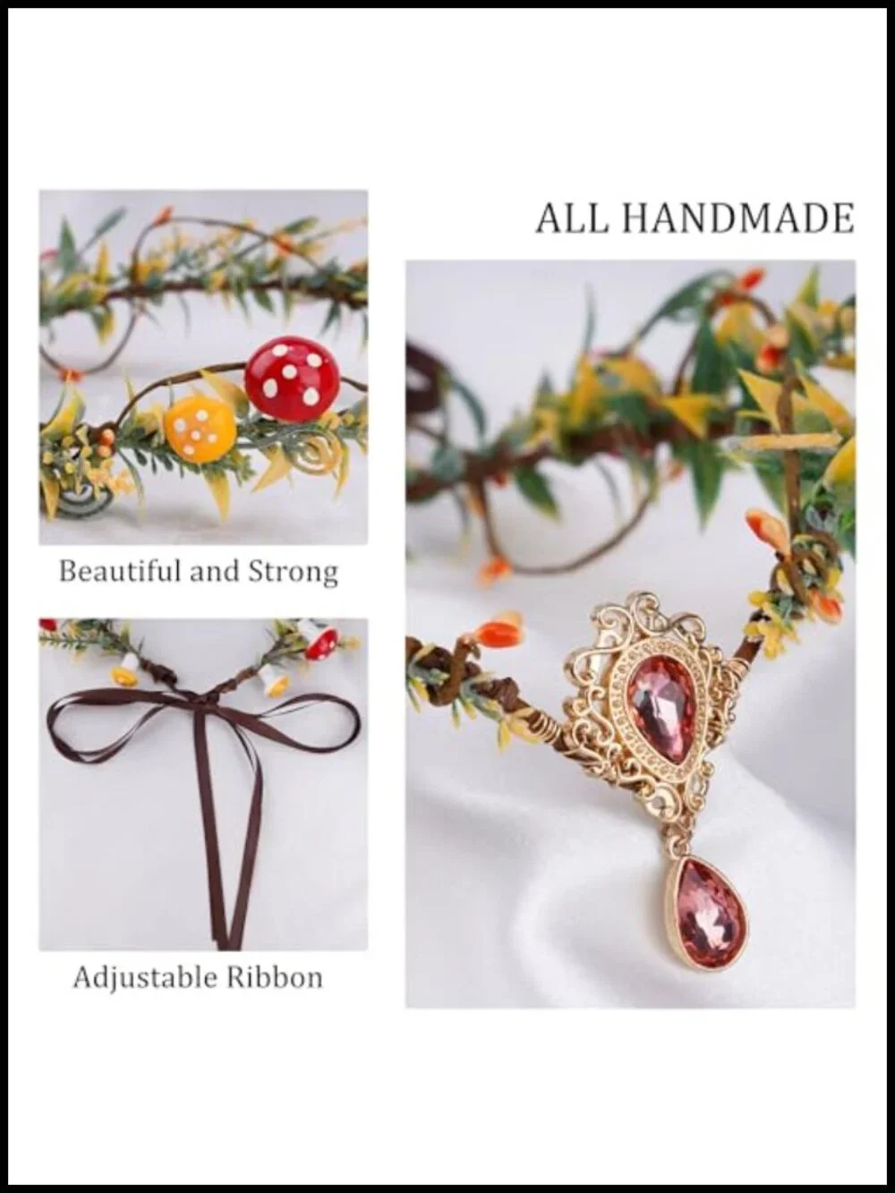 Renaissance Mushroom Crown Cosplay Costume Headpiece Fairy Elf Earrings Set